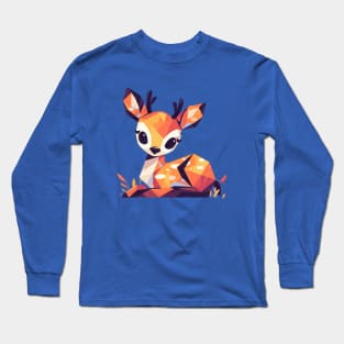 Geometrical Colorful Fawn. Adorable Mosaic Cute Kawaii Simple Animal Deer Long Sleeve T-Shirt